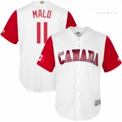 Mens Canada Baseball Majestic 11 Jonathan Malo White 2017 World Baseball Classic Replica Team Jersey