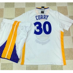 Warriors #30 Stephen Curry White Long Sleeve A Set Stitched NBA Jersey