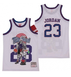 Men Tune Squad 23 Michael Jordan White Hardwood Classics Skull Edition Jersey