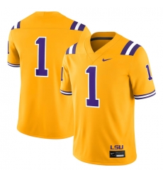 Men LSU Tigers 1 Gold Stitched Jersey Men LSU Tigers 1 Gold Stitched Jersey