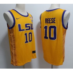 Men LSU Tigers #10 Angel Reese Yellow Baseball Stitched NCAA Jersey