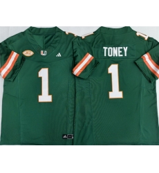Men Miami Hurricanes  1 Malachi Toney Aqua F U S E  Stitched Football Jersey