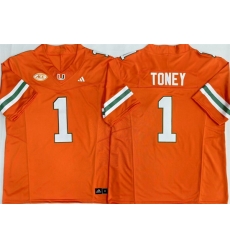 Men Miami Hurricanes  1 Malachi Toney Orange F U S E  Stitched Football Jersey