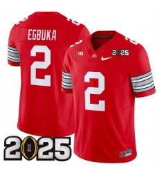 Men's Ohio State Buckeyes #2 Emeka Egbuka Red 2025 CFP Final Patch F.U.S.E. Vapor Limited Stitched Football Jersey