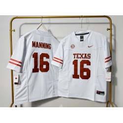 Men Texas Longhorns 16 Arch Manning White F U S E Stitched Jersey