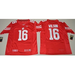 Badgers #16 Russell Wilson Red Under Armour Stitched NCAA Jersey