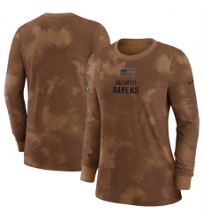 Women Baltimore Ravens Brown 2023 Salute To Service Long Sleeve T Shirt