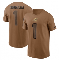 Men Miami Dolphins 1 Tua Tagovailoa 2023 Brown Salute To Service Name  26 Number T Shirt