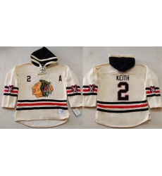 Men Chicago Blackhawks 2 Duncan Keith Cream Heavyweight Pullover Hoodie Stitched NHL Jersey