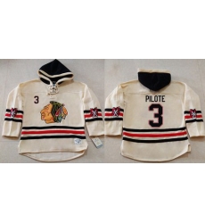 Men Chicago Blackhawks 3 Pierre Pilote Cream Heavyweight Pullover Hoodie Stitched NHL Jersey