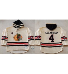 Men Chicago Blackhawks 4 Niklas Hjalmarsson Cream Heavyweight Pullover Hoodie Stitched NHL Jersey