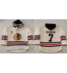 Men Chicago Blackhawks 7 Brent Seabrook Cream Heavyweight Pullover Hoodie Stitched NHL Jersey