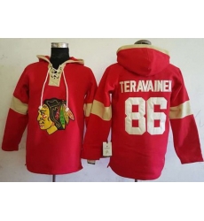 Men Chicago Blackhawks 86 Teuvo Teravainen Red Pullover Hoodie Stitched NHL Jersey