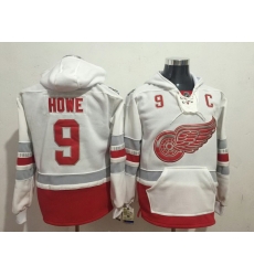 Men Detroit Red Wings 9 Gordie Howe White All Stitched Hooded Sweatshirt