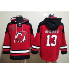 Men New Jersey Devils 13 Nico Hischier Red Stitched Hoody