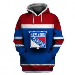 Men NY New York Rangers Blue Red All Stitched Hooded Sweatshirt