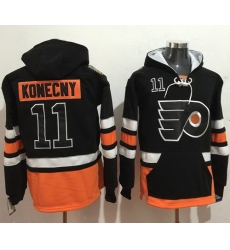 Men Philadelphia Flyers 11 Travis Konecny Black Name  26 Number Pullover NHL Hoodie