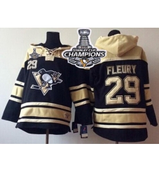 Men Pittsburgh Penguins 29 Andre Fleury Black Sawyer Hooded Sweatshirt 2016 Stanley Cup Champions Stitched NHL Jersey