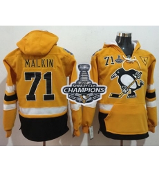 Men Pittsburgh Penguins 71 Evgeni Malkin Gold Sawyer Hooded Sweatshirt 2017 Stadium Series Stanley Cup Finals Champions Stitched NHL Jersey