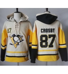 Men Pittsburgh Penguins 87 Sidney Crosby Cream Gold Sawyer Hooded Sweatshirt Stitched NHL Jersey