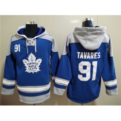 Men's Toronto Maple Leafs #91 John Tavares Blue Ageless Must-Have Lace-Up Pullover Hoodie