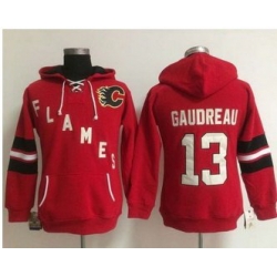 Women Calgary Flames 13 Johnny Gaudreau Red Old Time Heidi NHL Hoodie