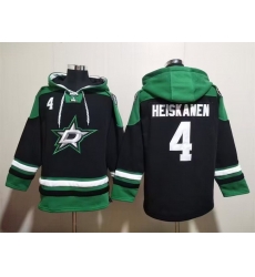 Men Dallas Stars 4 Miro Heiskanen Black Green Lace Up Pullover Hoodie