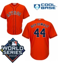 Mens Majestic Houston Astros 44 Roy Oswalt Replica Orange Alternate Cool Base Sitched 2019 World Series Patch Jersey