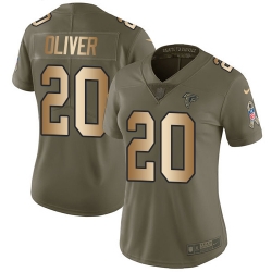 Nike Falcons #20 Isaiah Oliver Olive Gold Womens Stitched NFL Limited 2017 Salute to Service Jersey