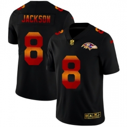 Baltimore Ravens 8 Lamar Jackson Men Black Nike Red Orange Stripe Vapor Limited NFL Jersey