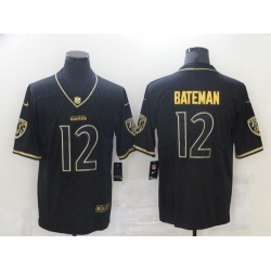 Men Baltimore Ravens 12 Rashod Bateman Black Golden Edition Jersey