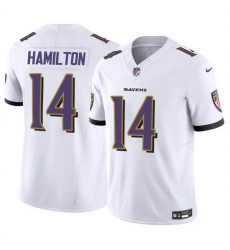 Men Baltimore Ravens 14 Kyle Hamilton White 2025 F U S E Vapor Stitched Jersey Men Baltimore Ravens 14 Kyle Hamilton White 2025 F U S E Vapor Stitched Jersey