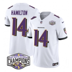 Men Baltimore Ravens 14 Kyle Hamilton White F U S E 2024 AFC North Division Champions Vapor Limited Football Jersey