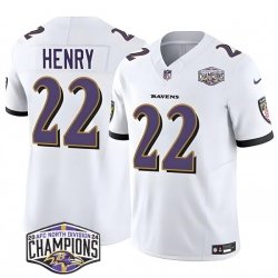 Men Baltimore Ravens 22 Derrick Henry White F U S E 2024 AFC North Division Champions Vapor Limited Football Jersey