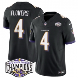 Men Baltimore Ravens 4 Zay Flowers Black F U S E 2024 AFC North Division Champions Vapor Limited Football Jersey