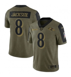 Men's Baltimore Ravens Lamar Jackson Nike Olive 2021 Salute To Service Limited Player Jersey