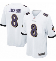 Mens Nike Baltimore Ravens 8 Lamar Jackson Game White NFL Jersey