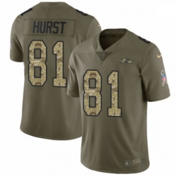 Mens Nike Baltimore Ravens 81 Hayden Hurst Limited Olive Camo Salute to Service NFL Jersey