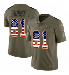 Mens Nike Baltimore Ravens 81 Hayden Hurst Limited Olive USA Flag Salute to Service NFL Jersey