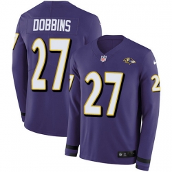 Nike Ravens 27 J K  Dobbins Purple Team Color Men Stitched NFL Limited Therma Long Sleeve Jersey