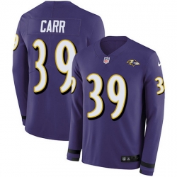 Nike Ravens 39 Brandon Carr Purple Team Color Men Stitched NFL Limited Therma Long Sleeve Jersey