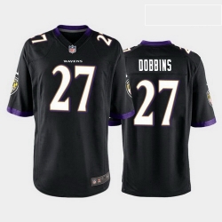 men j.k. dobbins baltimore ravens black game jersey 