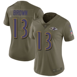 Nike Ravens #13 John Brown Olive Womens Stitched NFL Limited 2017 Salute to Service Jersey