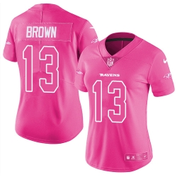 Nike Ravens #13 John Brown Pink Womens Stitched NFL Limited Rush Fashion Jersey