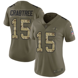 Nike Ravens #15 Michael Crabtree Olive Camo Womens Stitched NFL Limited 2017 Salute to Service Jersey