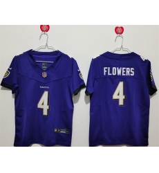 Women Baltimore Ravens 4 Zay Flowers Purple Vapor Football Jersey 
