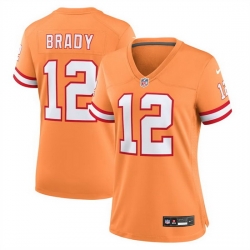 Women Tampa Bay Buccanee 12 Tom Brady Orange Throwback Limited Stitched Jersey  Run Small