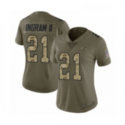 Womens Baltimore Ravens 21 Mark Ingram II Limited Olive Camo Salute to Service Football Jersey