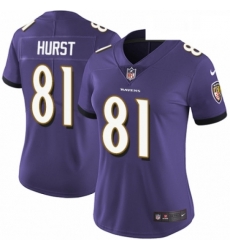 Womens Nike Baltimore Ravens 81 Hayden Hurst Purple Team Color Vapor Untouchable Limited Player NFL Jersey