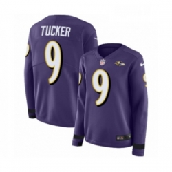 Womens Nike Baltimore Ravens 9 Justin Tucker Limited Purple Therma Long Sleeve NFL Jersey